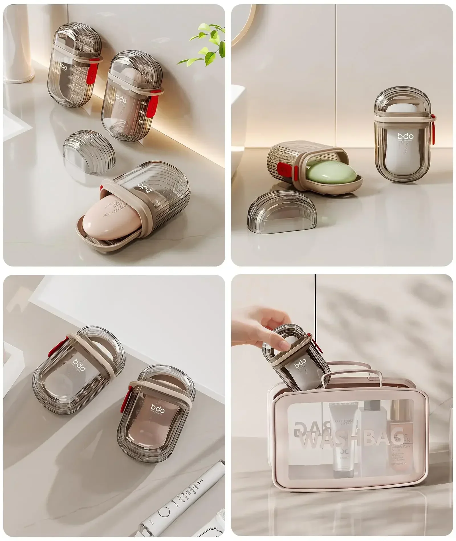 Soap Box Travel Portable Mini Soap Box Sealed Drain with Lid Transparent Light Luxury Premium