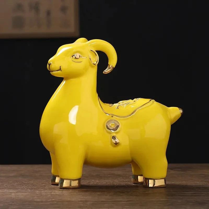 1pc Ceramic Goat Ornament Feng Shui Fortune Zodiac Sheep Home Decoration Living Room Crafts Animal Decorative Ornaments