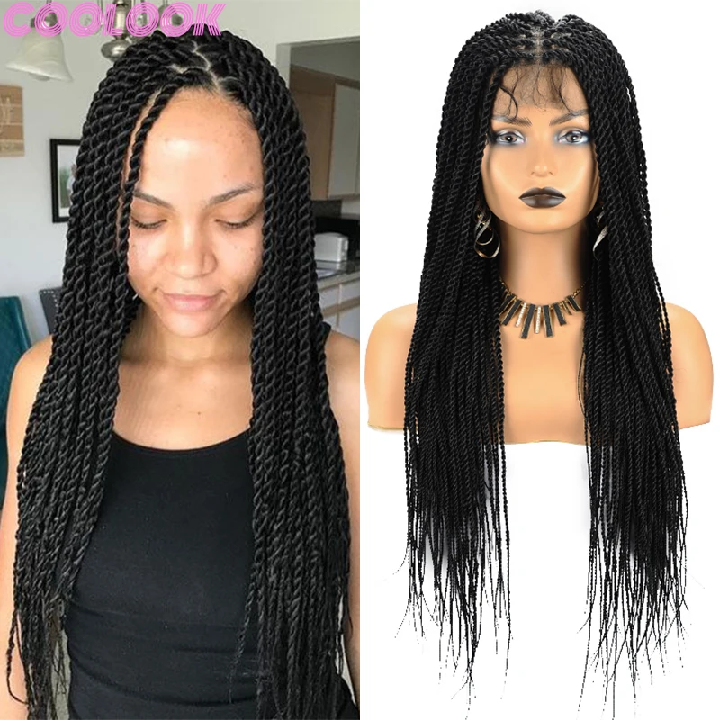 

26'' Senegalese Twist Braided Wig with Baby Hairs Long Senegalese Twist Full Lace Wig Synthetic Braids Lace Front Wig Black Wigs