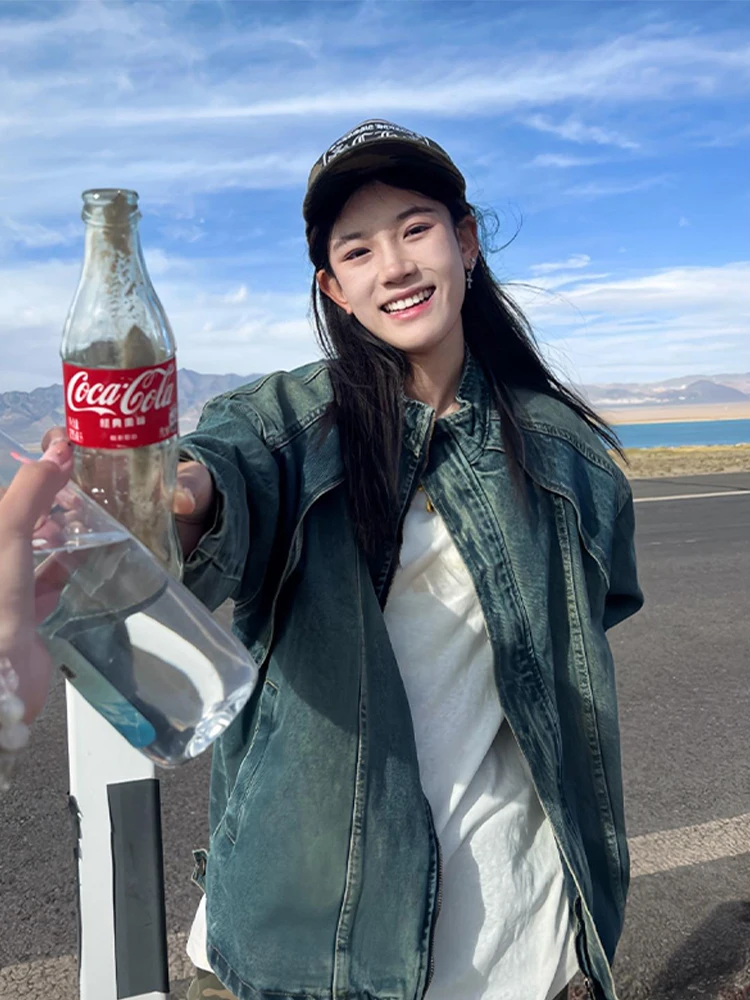 

Waed American Sle Men's Denim Jaet Spring Autumn Heavyweight Jaet Yellow Mud Dyeing Casual Loose Fit Jaet