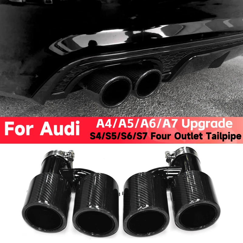 For Audi A4 A5 A6 A7 Exhaust Tailpipe Modification Upgrade S4 S5 S6 S7 Four Outlets Stainless Steel Carbon Fiber Tailpipe Silenc