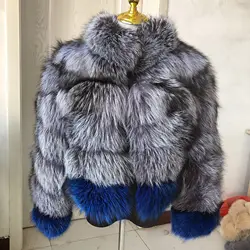 New Fashion Women's Winter Natural Fur Coat Silver Fox Mixed Collar Design High Quality Real Fur Coat real fur coat women luxury