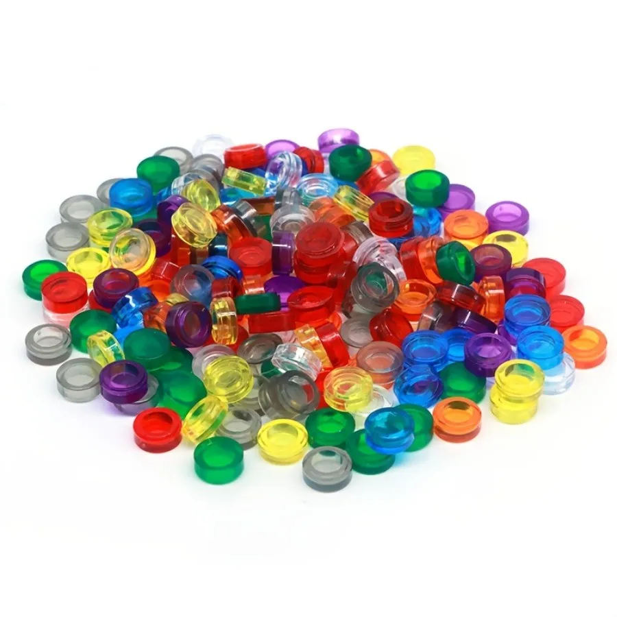 

200PCS Transparent Colored FLAT Tile 1x1 Dots Round Bricks 35381 98138 MOC DIY Building Blocks Parts for Children Toys