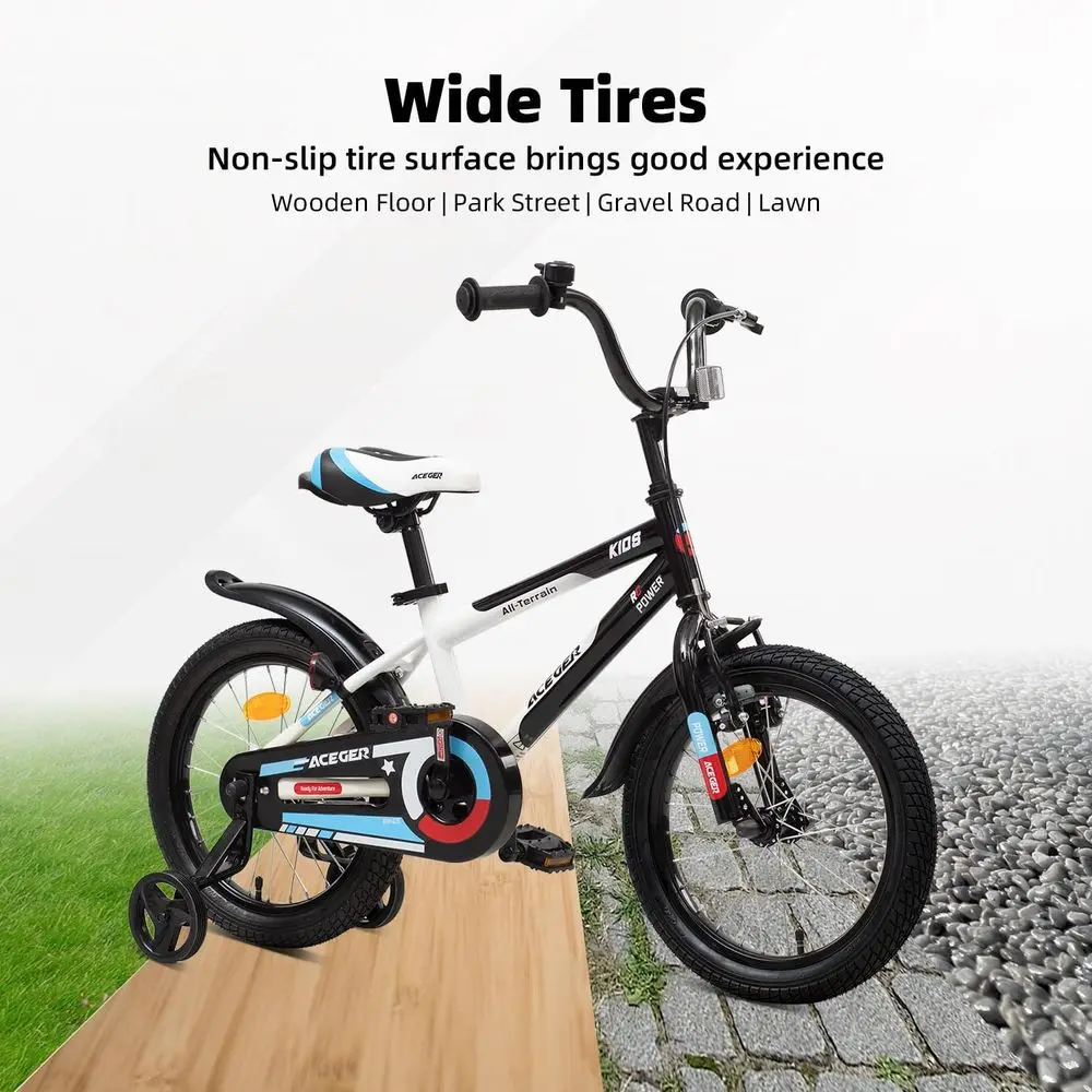 Vélo unisexe pour enfants, 12-18 pouces pour 3 à 13 ans, avec roues d'entraînement et béquille