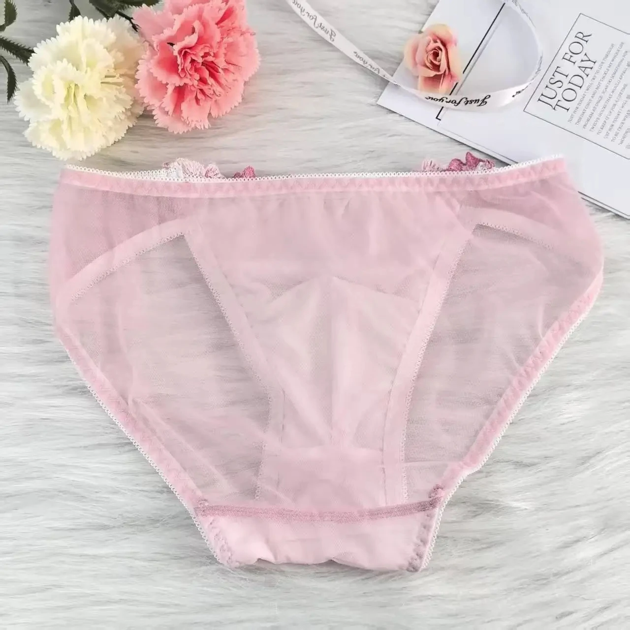 Man's Flower Embroid Briefs Panty BF Gifts Live Show Dance Costume Private FKK Party DJ Club