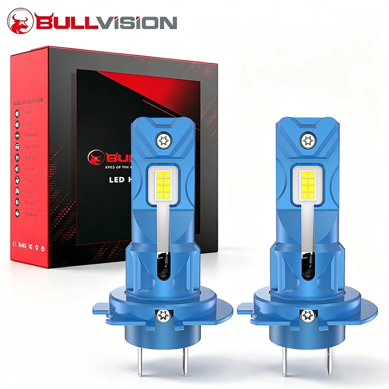 Bullvision H7 LED Headlight 16PCS CSP Canbus EMC Car Headlamp 1:1 Mini Turbo Fan Universal H7 Led 6000K Upgraded 12V 24V DRL Fog