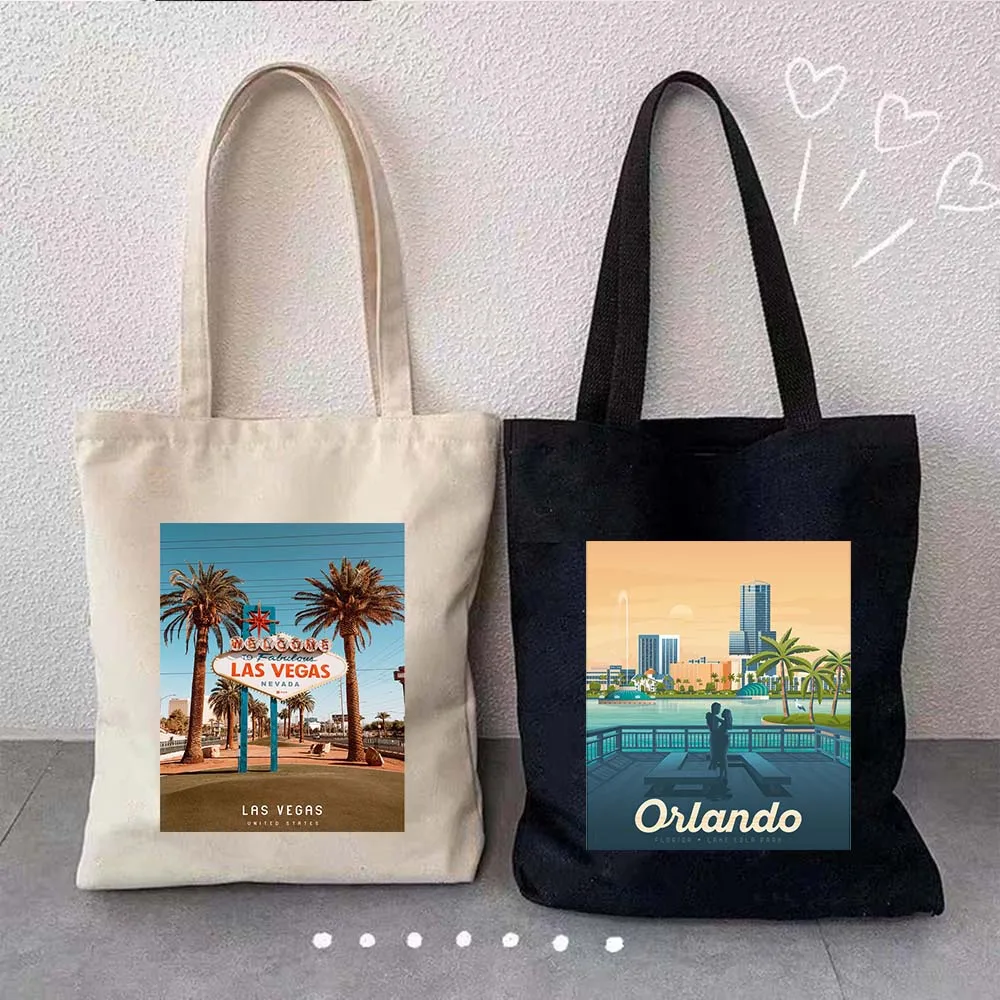 American City Poster Totes Bags Miami Las Vegas Orlando Pittsburgh San Diego New Orleans Seattle Santa Barbara Portland Handbags