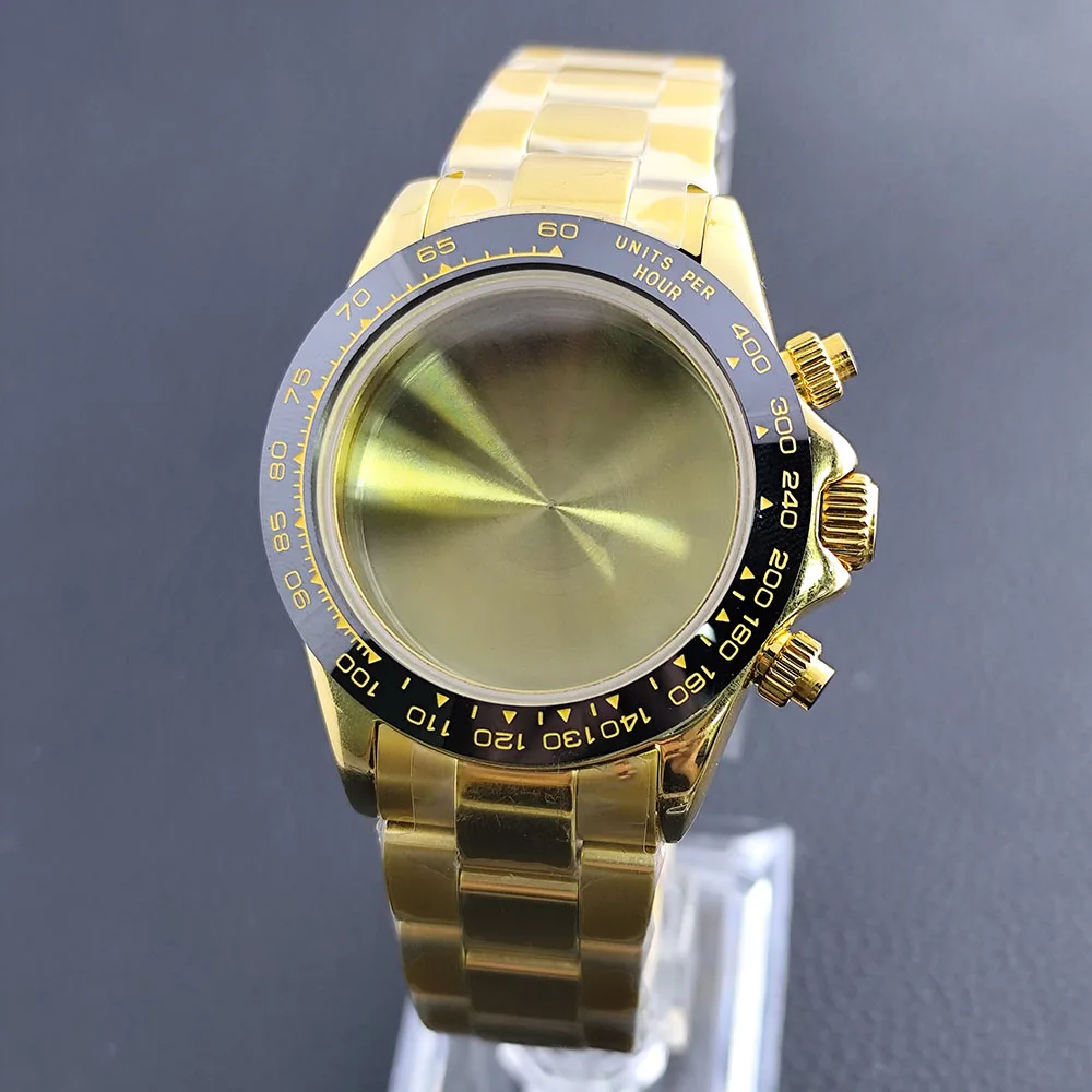 VK63 케이스 골드 케이스 사파이어 유리 적합 VK63 무브먼트 VK63 스트랩 시계 액세서리