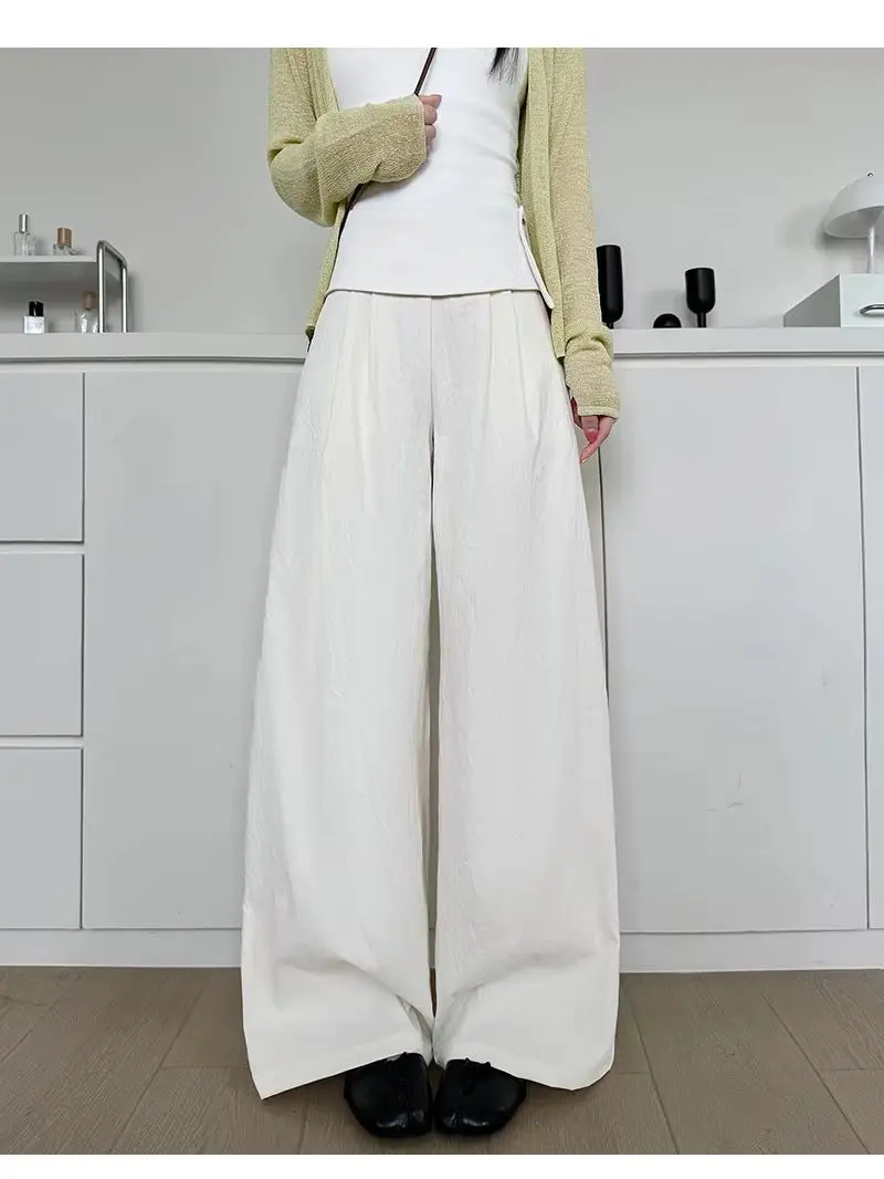 Irregular 2026 wide leg pants for women's summer new high waisted straight leg pants with a drooping casual pleated suit pants