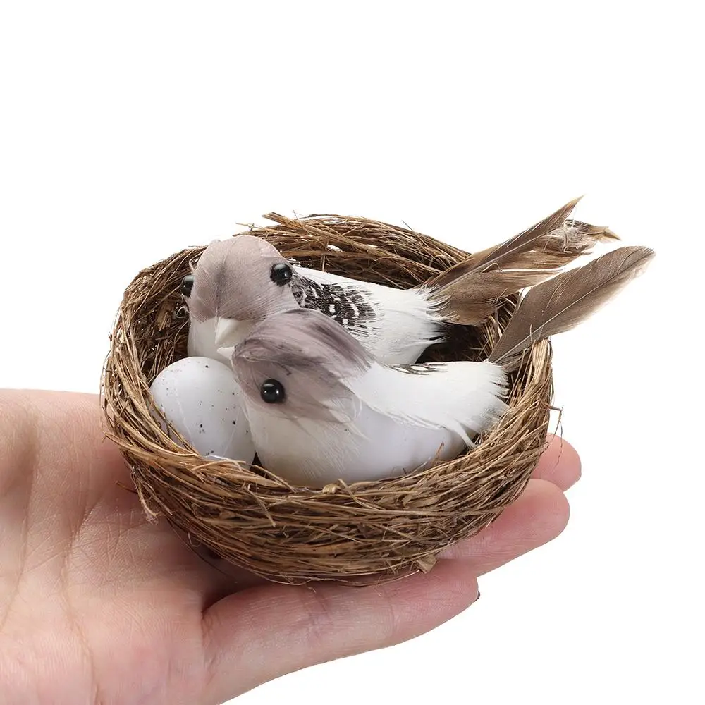 Novelty Parties Lawn Decor Vine Craft Nature Handmade Birds Egg Realistic Feathered Bird Nest Artificial Craft Birds