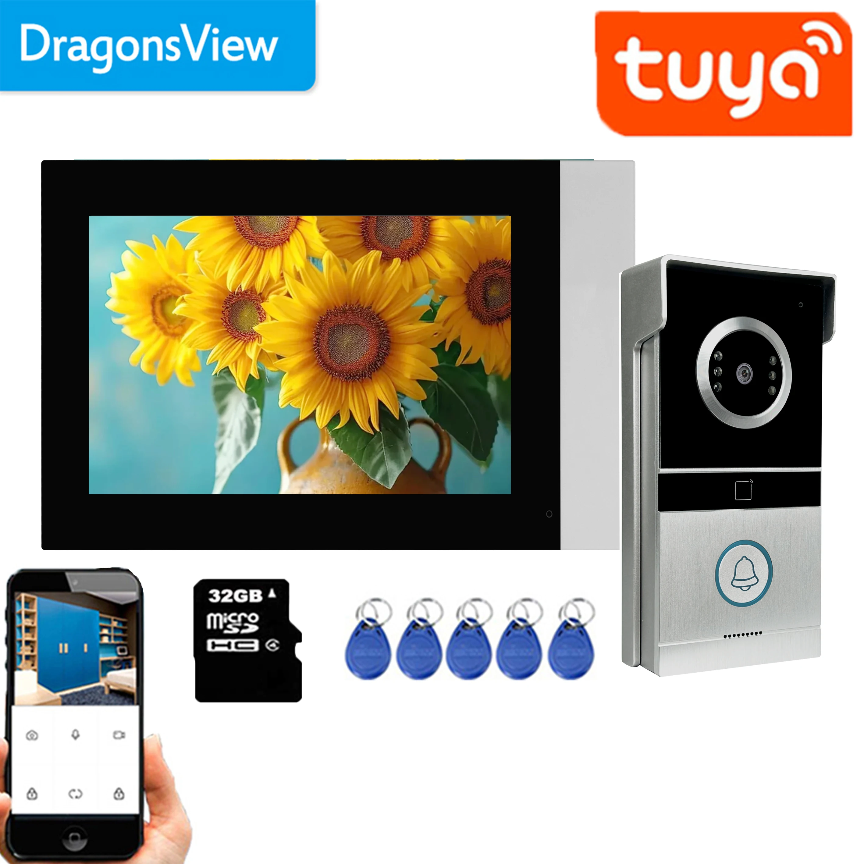 Dragonsview  7 Inch Video Intercom Wif Wireless Tuya Smart Door Phone 1080P RFID Doorbell Night View IR Motion Record Rainproof