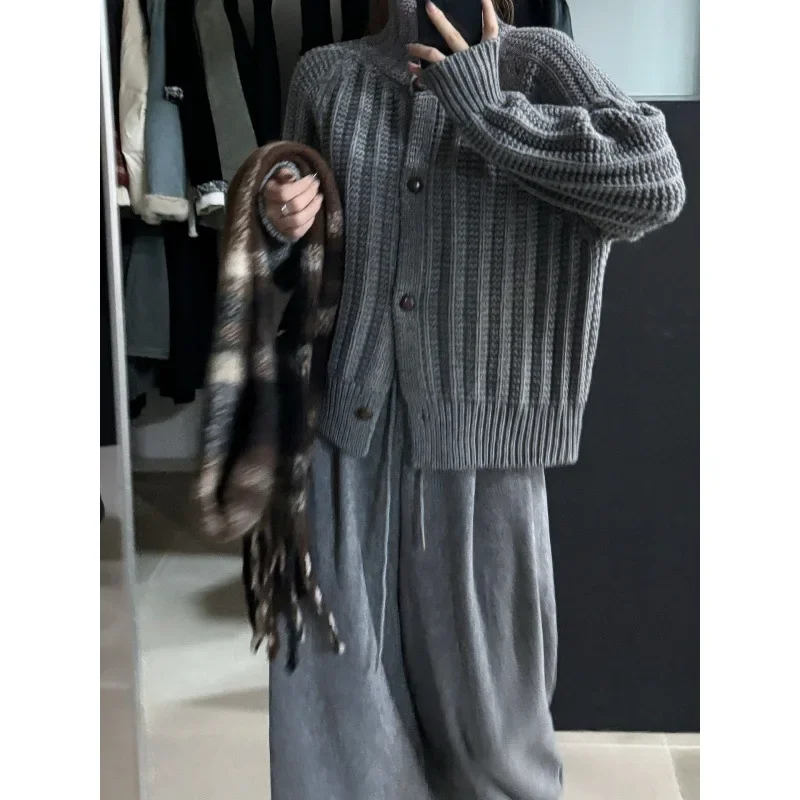 2024 Autumn Winter Women New Arrival Loose Fit Chic Thickened Knitted Cardigan Japanese and Korean Casual Style Sweater Coat