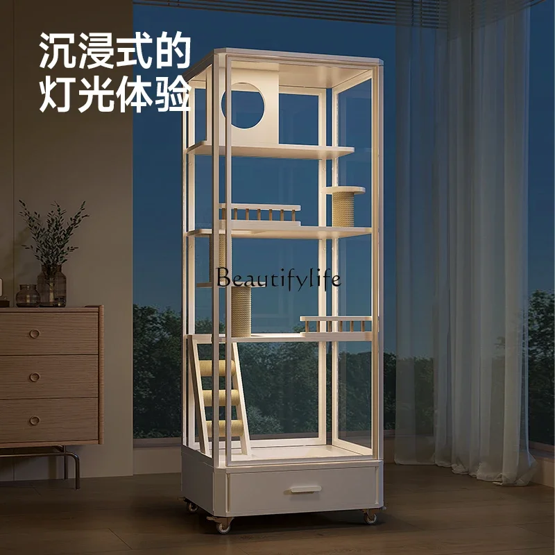 لا تشغل فيلا القط الزجاجية إلى منطقة من القفص المنزلي الشفاف وحوض القمامة وخزانة القطط البانورامية المتكاملة