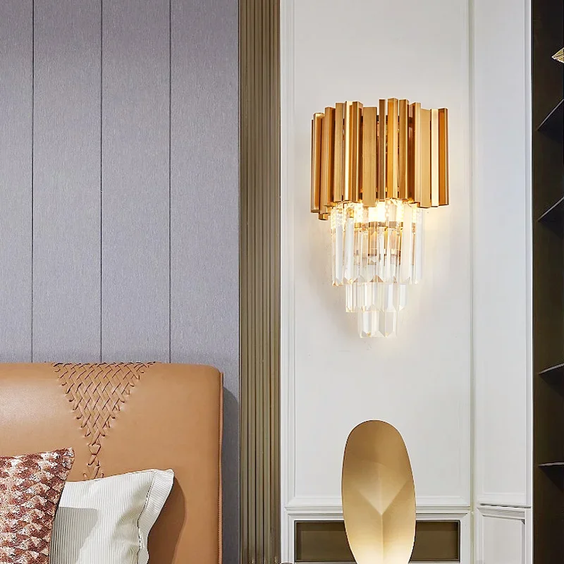 

Modern Crystal Gold Wall Lamp Living room Nordic Crystal Simple Aisle Corridor TV Background Wall Bedroom Bedside Lamp