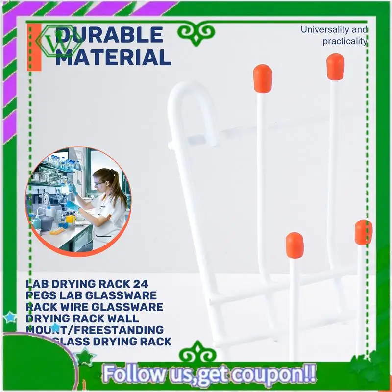 Reliable-Lab Drying Rack 24 Pegs Lab Glassware Rack Wire Glassware Drying Rack Wall Mount/Freestanding Lab Glass Drying Rack