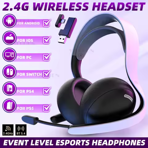 【2.4G Wireless/Wired/BT】Gaming Headset for PS5/PS4/PC eSports Headphones Spatial Audio Retractable Microphone 40mm Voice Coil
