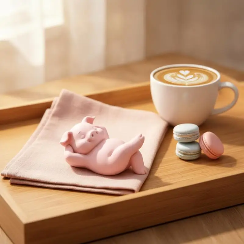 Mini 3D Printed Relax Pink Pig Figurine Cute Reclining Lazy Piggy Statue for Bookshelf Desktop Small Decor Gifts