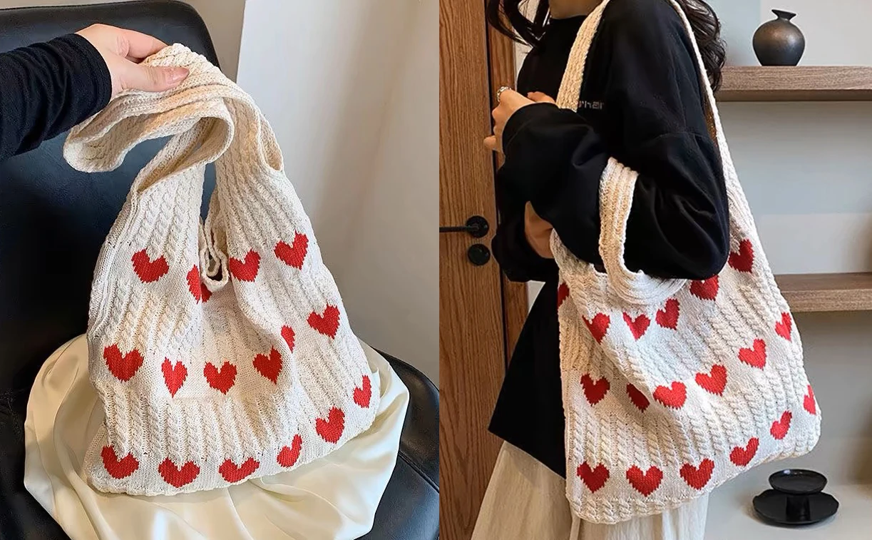 Gestrickte Schulter-Tragetasche Große Häkel-Strandtasche Hobo-Tasche Ästhetische Tragetaschen für Frauen – Detail 10