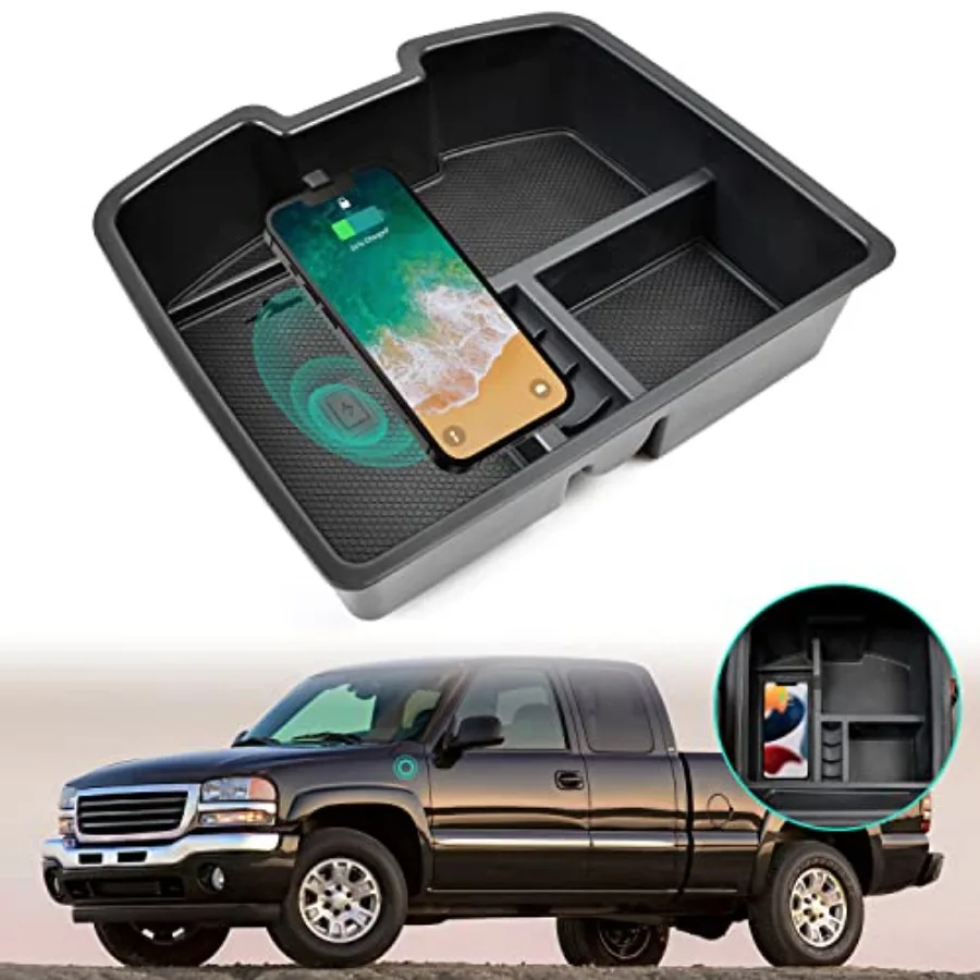 

Wireless Charger for 2007-2014 Silverado/Sierra, Center Console Organizer Box for Chevy Silverado Avalanche Suburban Tahoe/GMC