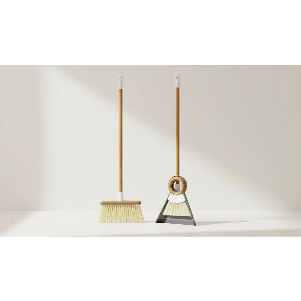 

Eco-Friendly Home Cleaning Broom and Dustpan Set with Angled Head for Tight Corners, Ideal for Families