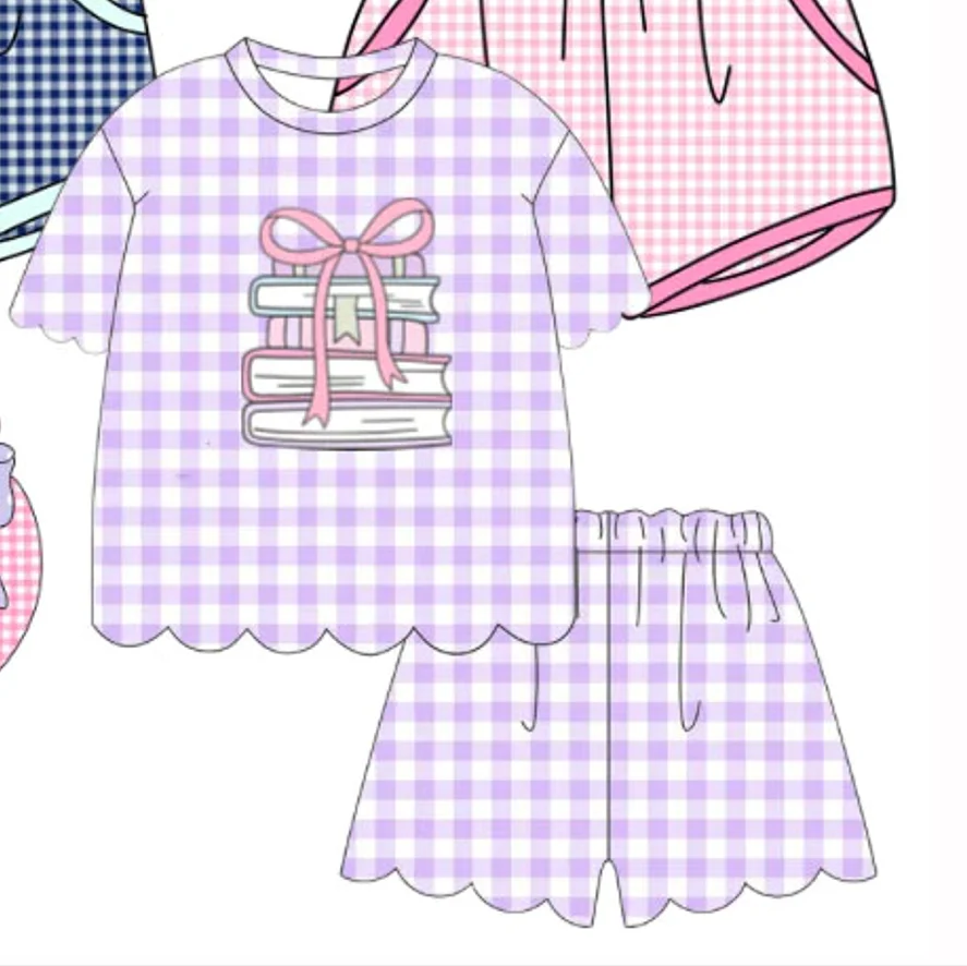 Back To School Boutique Children's Clothing Cartoon Apple Book Print Short-Sleeve Top and Shorts Set New Girl Dress Milk Silk