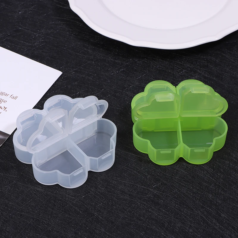 Portable Plastic Pill Storage Box With Independent Opening Design Four-leaf Clover 4 Grids Pill Organizer Drug Separation Box