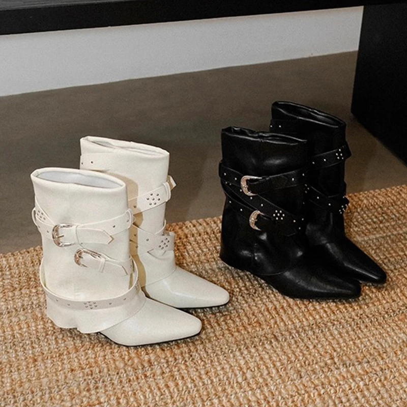 جديد إمرأة أشار تو حذاء من الجلد أحذية مصممين امرأة الشقق تشيلسي الأحذية 2025 الشتاء القوطي أحذية جلدية دراجة نارية الأحذية Mujer