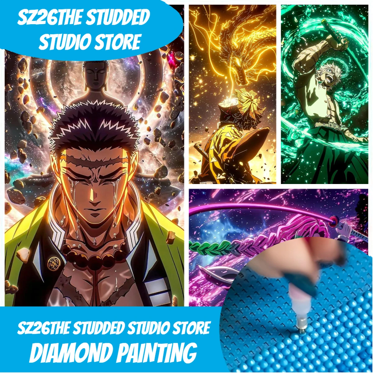 Pintura de Diamantes 5D con Diseño de Anime Demon Slayer Himejima Gyomei, Modelo Sz26, con Pedrería, Bordado de Diamantes, Mosaico, Manualidades