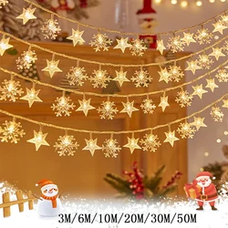 3M/10M/50M USB/Battery Power Snowflake Christmas LED String Lights Garland Outdoor Lamp Garden Fairy Lights 2024 New Year Decor