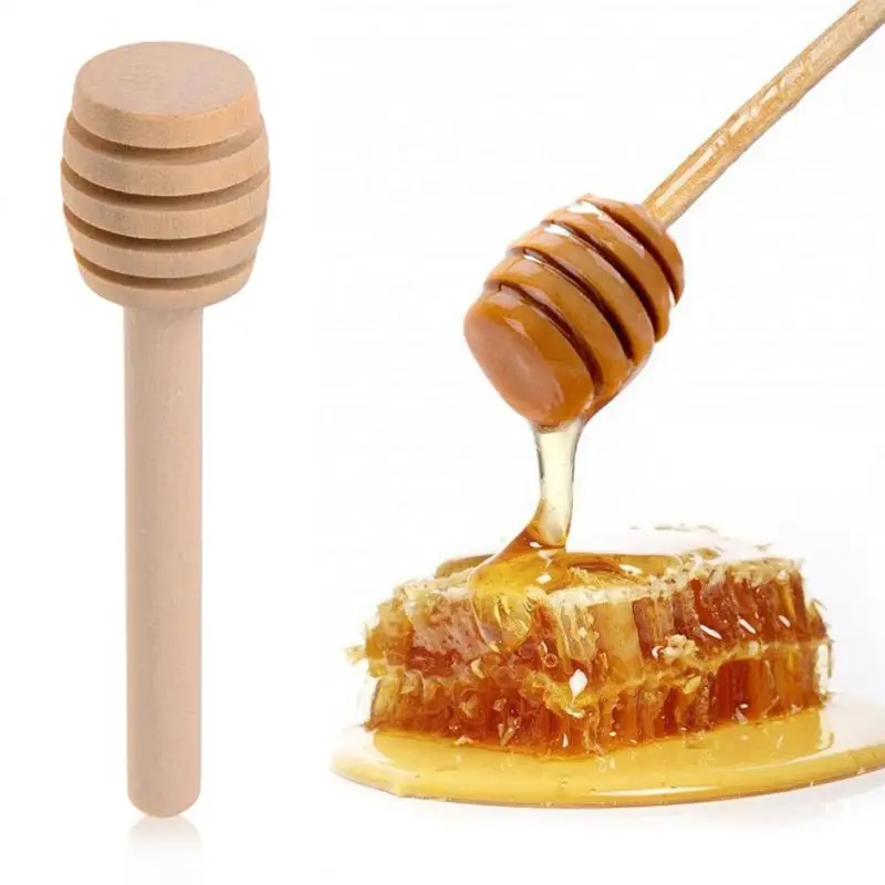 High Quality Honey Stir Bar Mixing Handle Jar Spoon Practical 100Pc Wood Dipper Honey Long Stick Supplies Honey Kitchen Tools