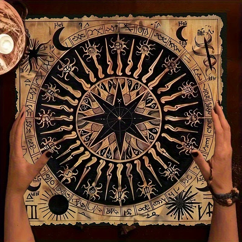Premium Polyester Tarot Tablecloth with Zodiac & Celestial Symbols – Durable, Washable for Meditation & Spiritual Decor