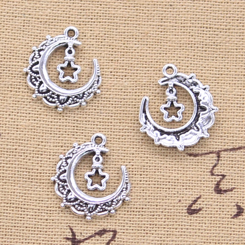 20pcs Charms Christmas Moon Star Decoration 21x18mm Tibetan Silver Color Pendants Antique Jewelry Making DIY Handmade Craft