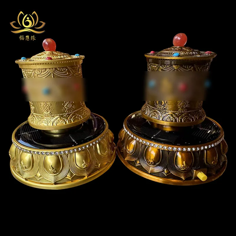 New solar-powered turntable alloy spinner car interior accessory, Tibetan creative home decoration