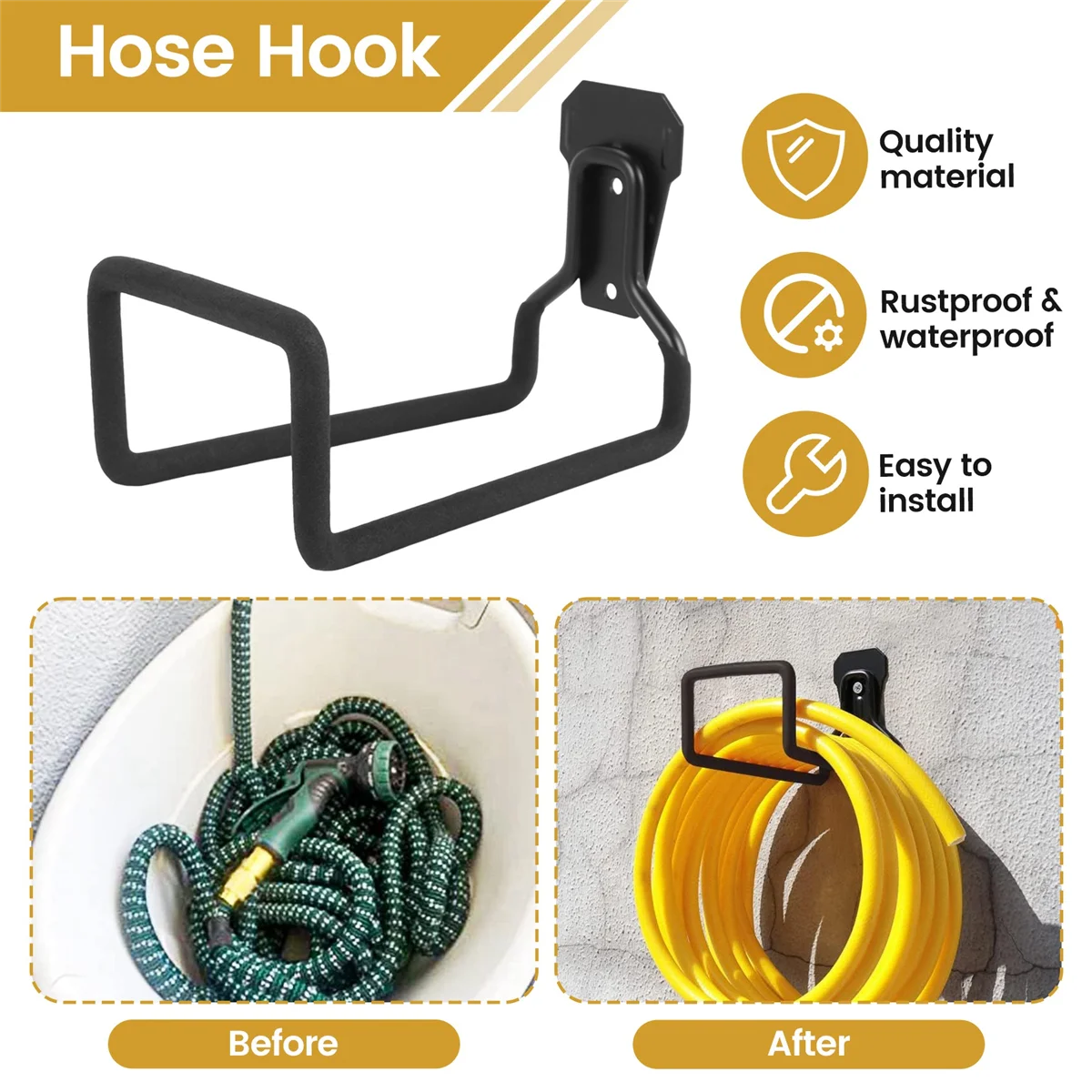 

Держатель садового шланга Настенное крепление, вешалка для водяного шланга для снаружи, металлические катушки для шлангов Стойка для шланга Крючок для садового шланга