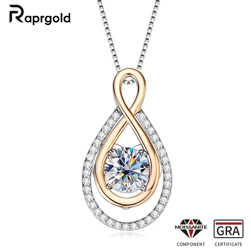 

RAPRGOLD GRA Certified 1-3CT Moissanite Infinite Pendant Necklace for Women 925 Sterling Silver Clavicle Chain Fine Jewelry Gift