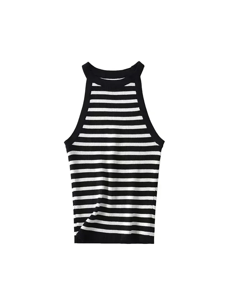 TRAF Summer New Chic Stripe Sleeveless T Shirts Strap Tops Woman Simple Sexy Sports Vest Female Y2k Tank Bottom Shirt Mujer