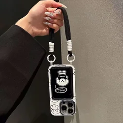 Card bag transparent black and white dog phone case with hanging rope For iPhone 11 12 13 14 15 16 pro max