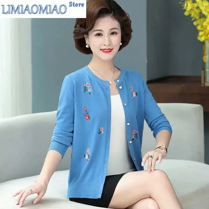 

New Spring Autumn Women's Coat Knitting Cardigan Loose Fashion Embroidered Long Sleeves Miss Sweater Bottoming Top