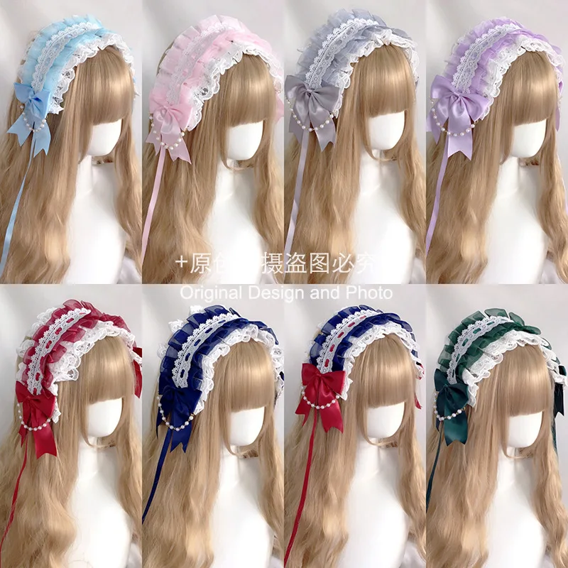 Japanese lolita headband sweet lace kc bow headdress lolita headband lolita headpiece