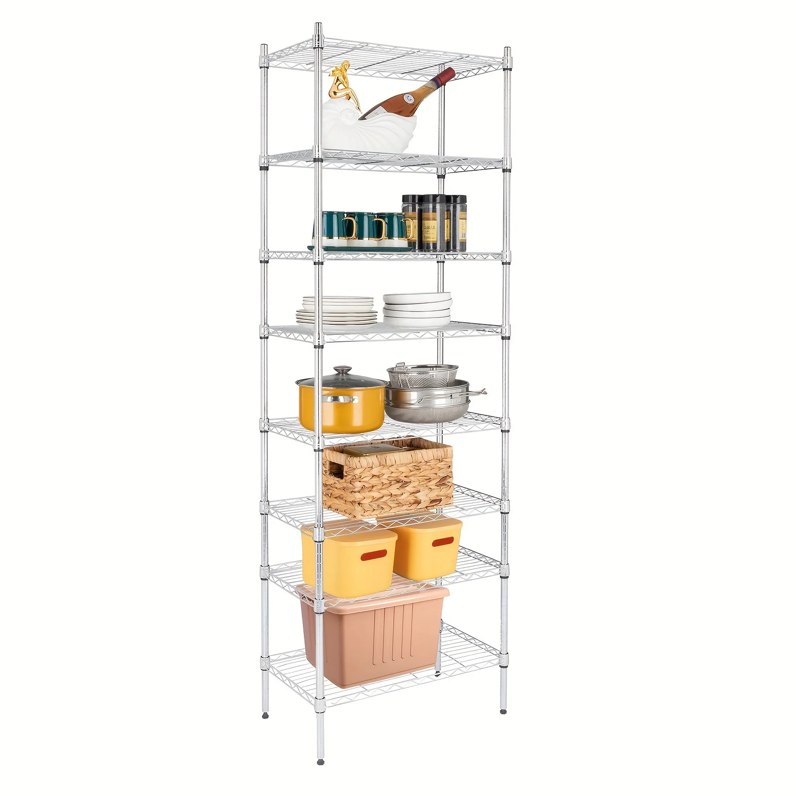 8-Tier Wire Shelving Unit - Customizable Height Settings and Sturdy Durable Construction for Ample Storage Space with 8 Spacious