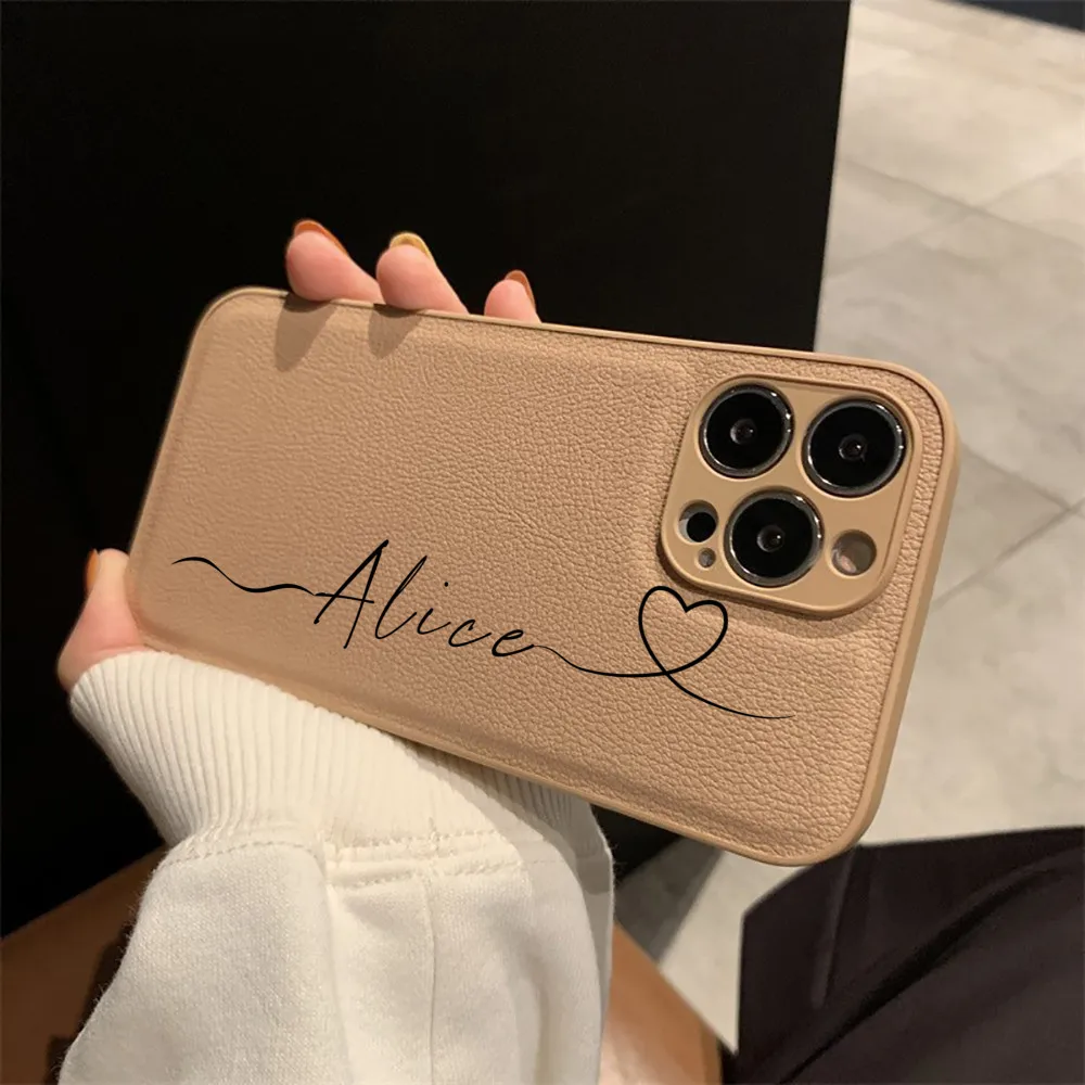 

Custom Name Luxury Leather Silicone For iPhone 14 13 Pro Max Case 12 11 7 8 Plus X XR XS Shockproof Bumper Capa For iPhone 14