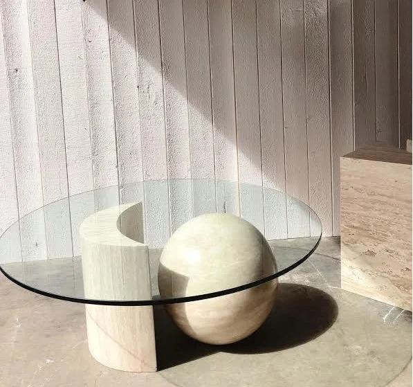 

TT light luxury model house marble coffee table post-modern lime flower ball and moon glass coffee table