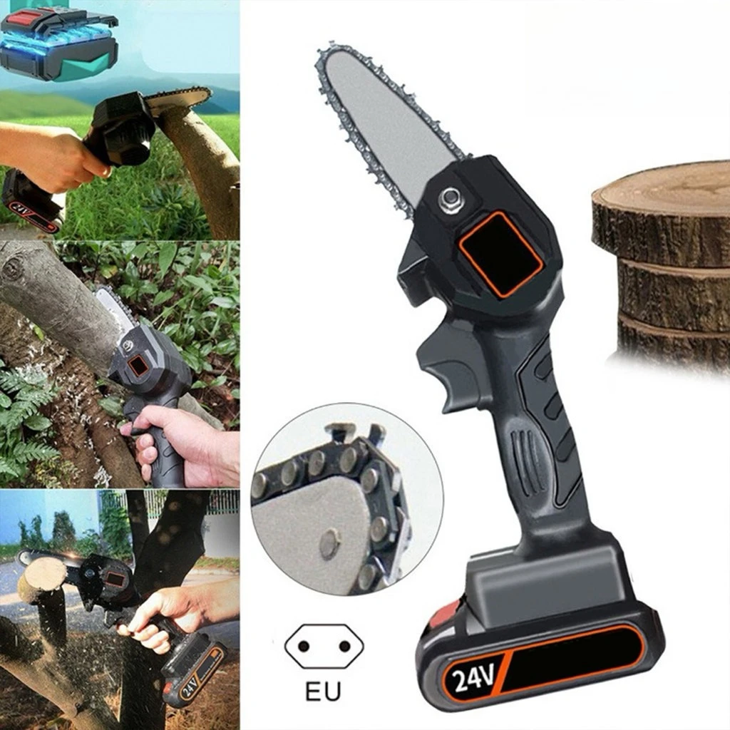 ミニ電動チェーンソー-4インチ-充電式-バイボルト-剪定・園芸用-バッテリー駆動