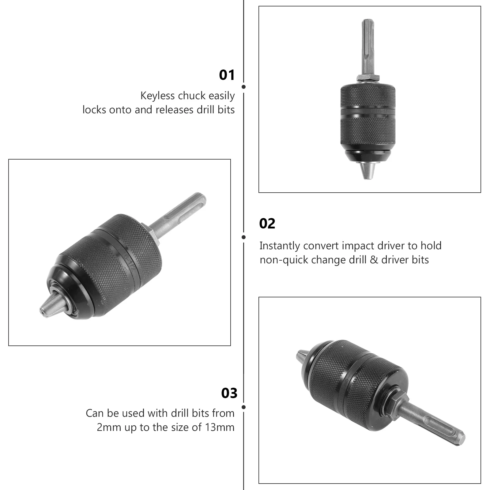 

Keyless Chuck Converter Aluminum Alloy 2-13Mm Drill Bits Holder Impact Driver Electric Hammer Adapter Tool Drill Chuck