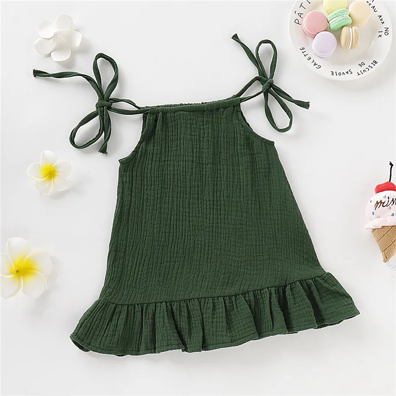 1-5 Years Old Kid Girl Summer Breathable Cotton Slip Dress Adjustable  Solid Color Halter Dress Toddler Girl Holiday Beachwea