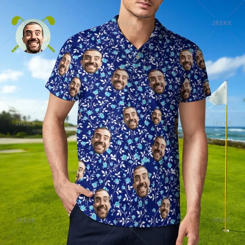 Men's Funny 3D Printed Custom Pictures Polo Shirt PersonalizedFaces Graphic Polo T Shirt For Men Hawaiian Y2k Mens Shirts Polos