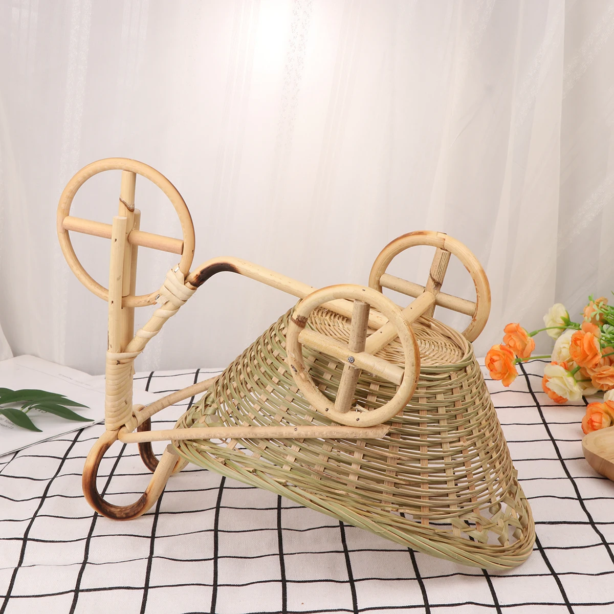 

Handmade Bamboo Woven Fruit Container Storage Basket Tricycle Shape Food Serving Home Kitchen Party Wedding Eco Friendly Premium