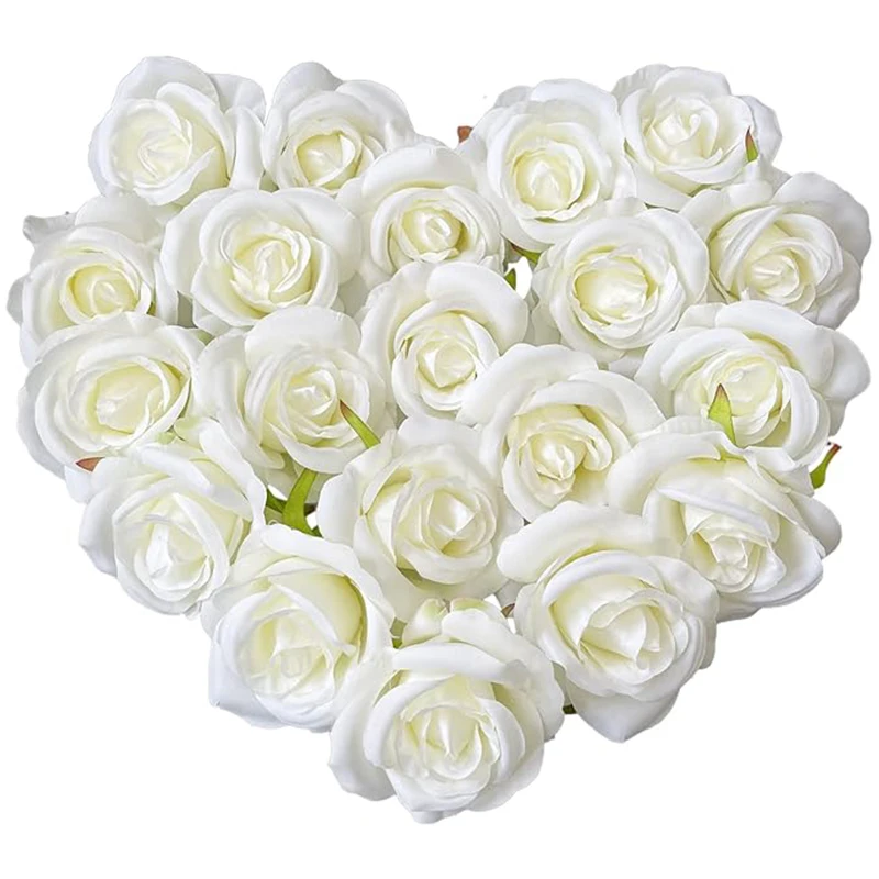 

5Pcs/lot 6cm Silk Rose Artificial Flower Head Faux Ivory White Rose for Home Room Wedding Decoration DIY Wreath Gifts Accessory
