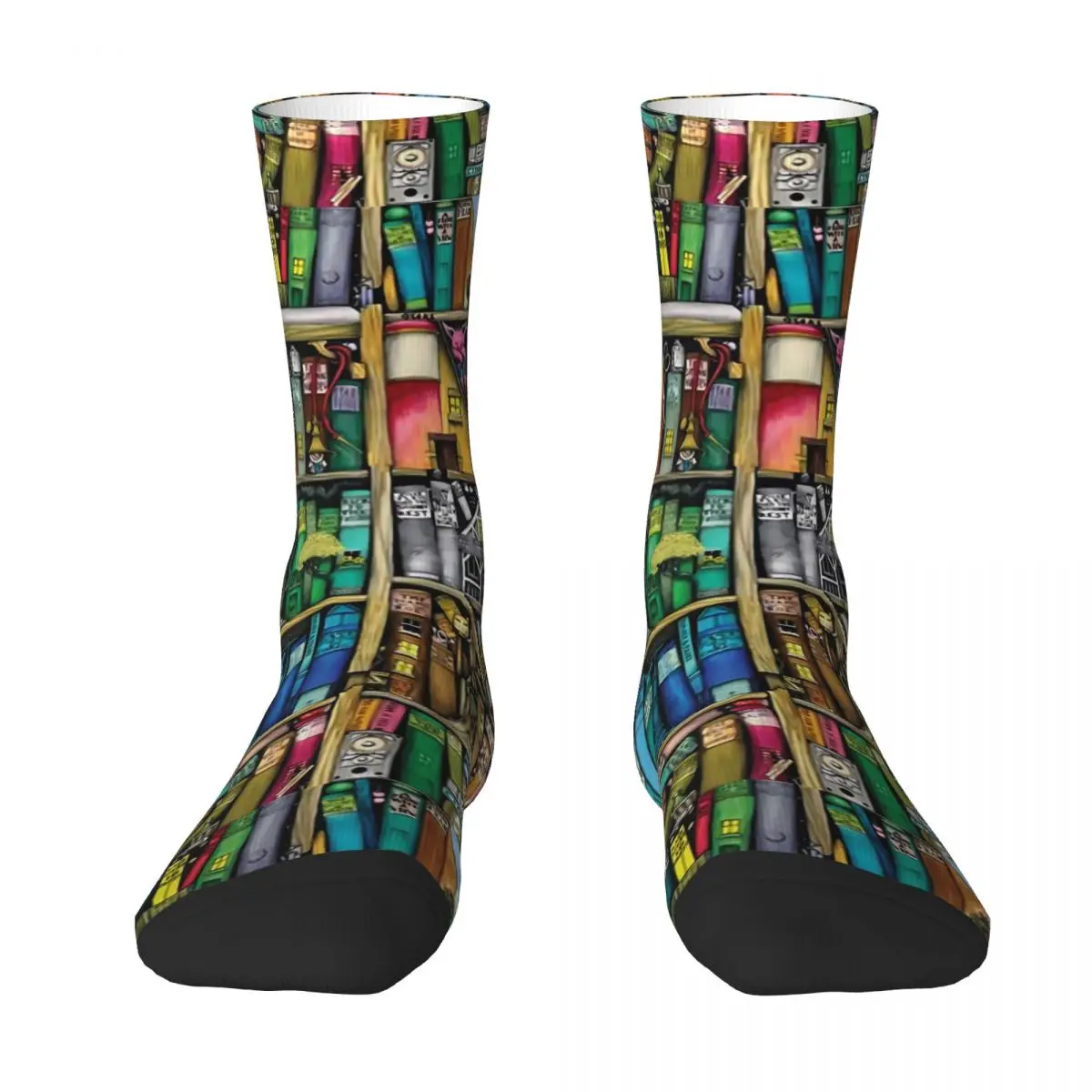 Fantastic Library Stockings Colorful Book Print Elegant Socks Autumn Anti-Slip Socks Unisex Running Soft Breathable Socks