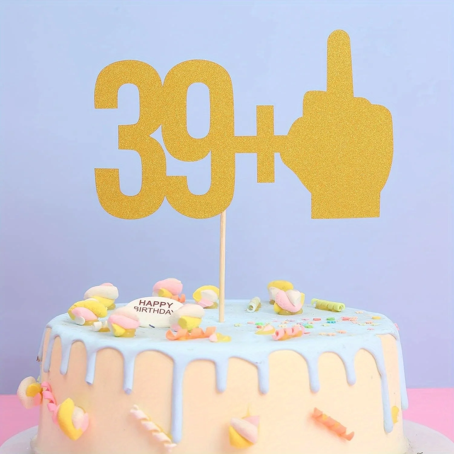 1 Stück goldener Glitzer-Kuchenaufsatz – Premium 39+1 Geburtstagsdekoration mit Bonus-Glitzer-Anhänger für Jubiläumshochzeiten – Detail 2